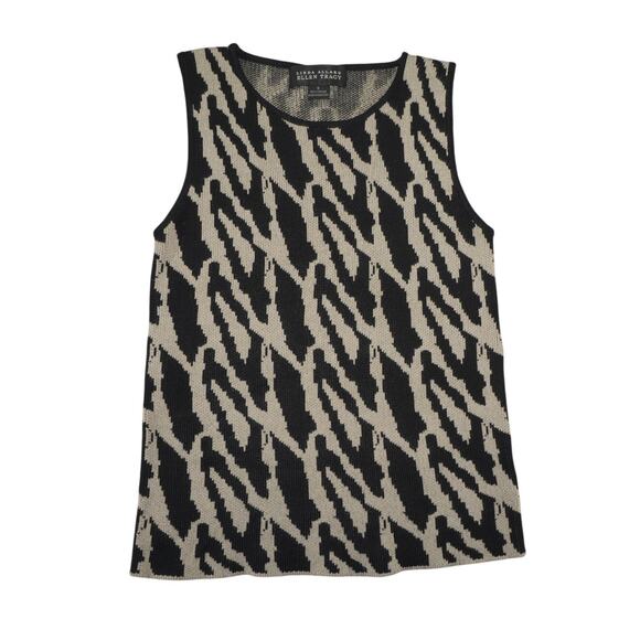 Linda Allard Ellen Tracy Geometric Knit Sleeveless Top Beige Black Size S - Picture 2 of 4